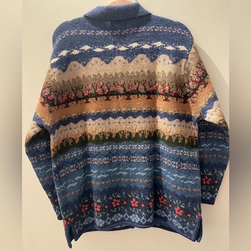 Vintage Tabi Wool Cardigan | Fair Isle Landscape Knit | Cottagecore | Size L - Picture 6 of 6